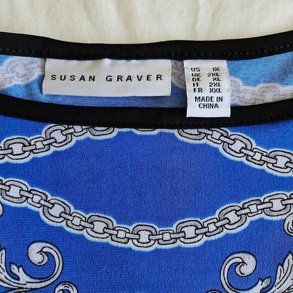 Susan Graver Multicolor Mandala Print Cold Shoulder Short Sleeve Tunic Top 1X - Picture 4 of 11